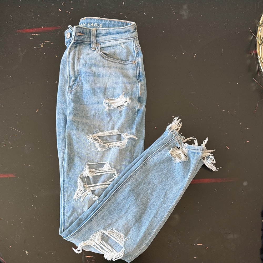 American Eagle Outfitters High Rise Ripped Blue Jeans
